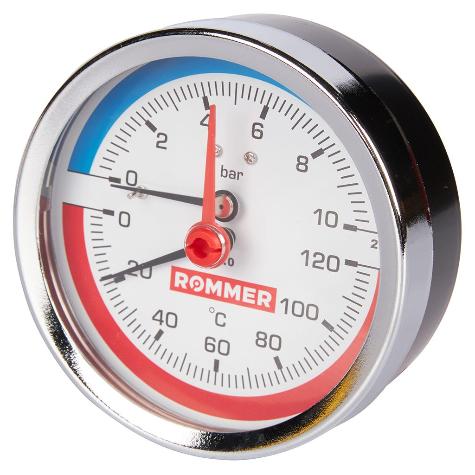 Термоманометр аксиальный d80 - 1/2" Rommer RIM-0005-801015