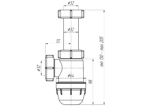 Сифон для умывальника 11/4"-32, без выпуска BM 1020 АНИ Юнг (Россия)