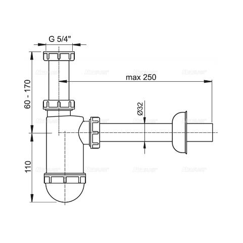 Сифон для умывальника 11/4"-32, без выпуска AlcaPlast A430 (Чехия)
