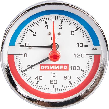 Термоманометр аксиальный d80 - 1/2" Rommer RIM-0005-801015