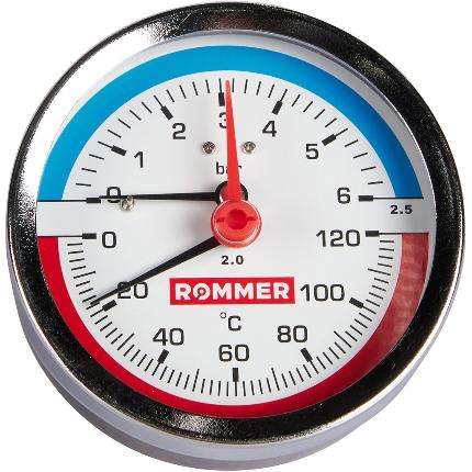 Термоманометр аксиальный d80 - 1/2" Rommer RIM-0005-800615