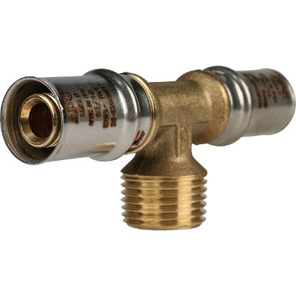 Тройник-пресс с наружной резьбой Stout для трубопроводов из металлопластиковых труб